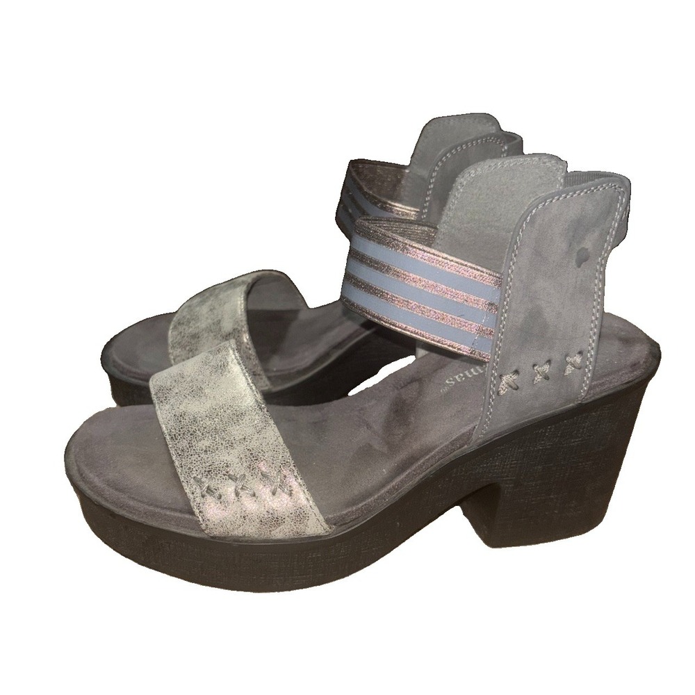 Pierre Dumas Hester Gray Womens 7.5 Metallic Platform Wedge Sandals Comfort Boho